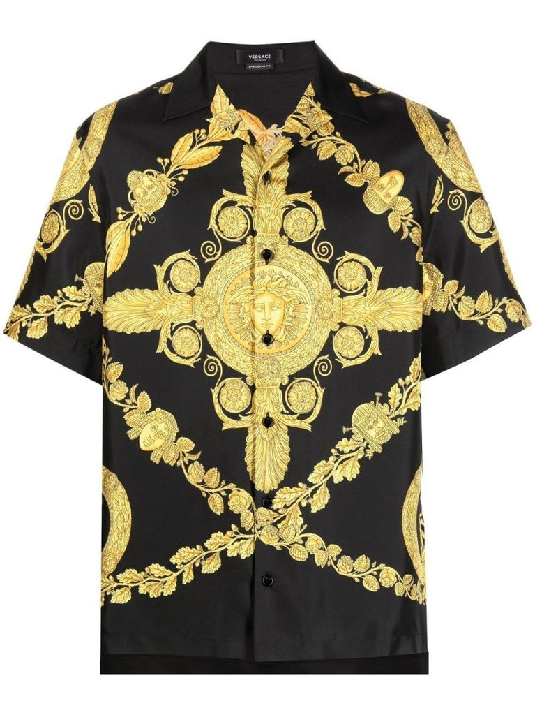 Black Baroque Print Silk Shirt