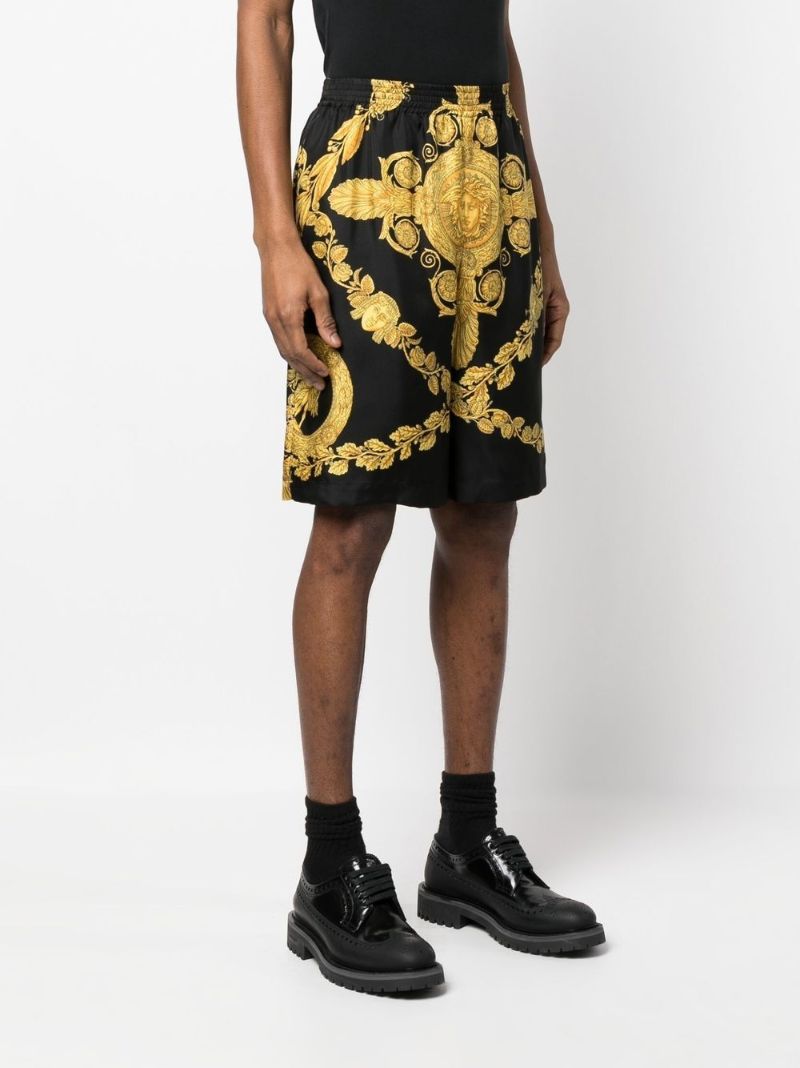Black Barocco Print Silk Shorts