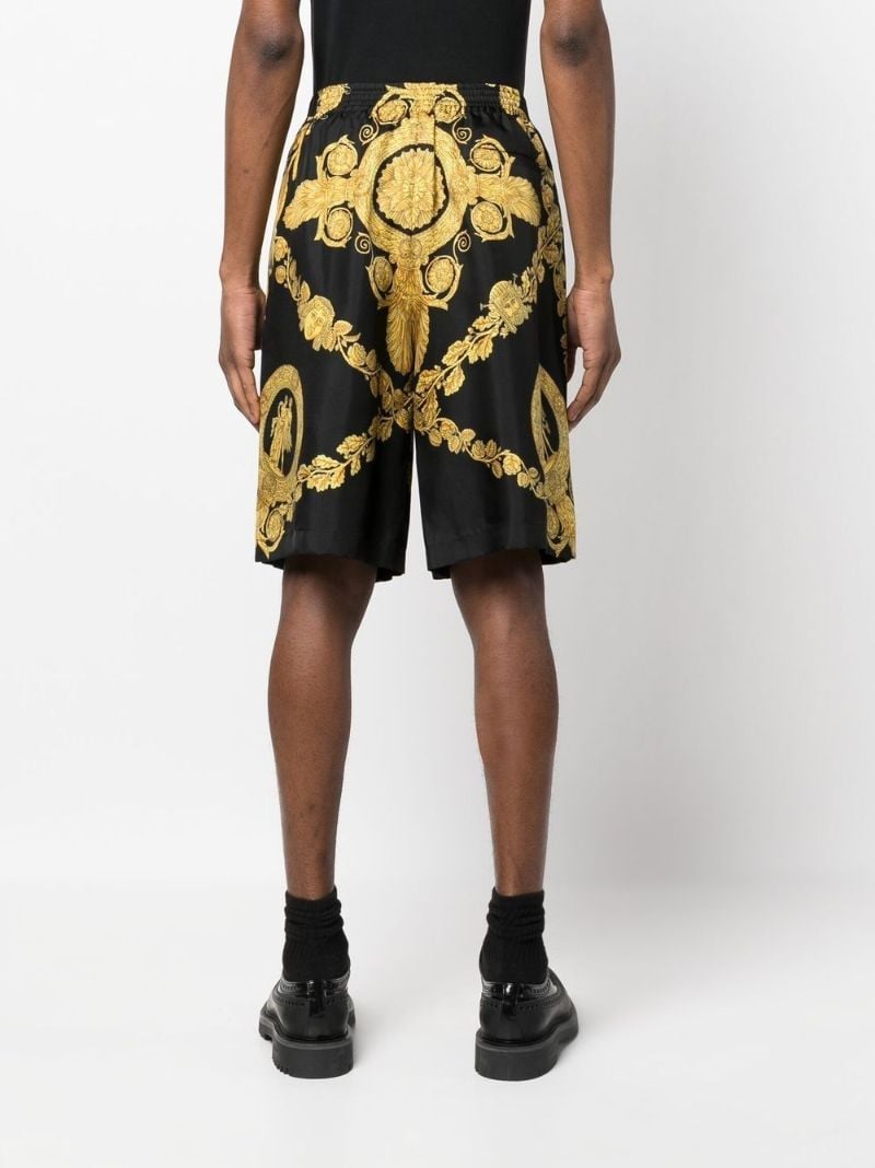 Black Barocco Print Silk Shorts