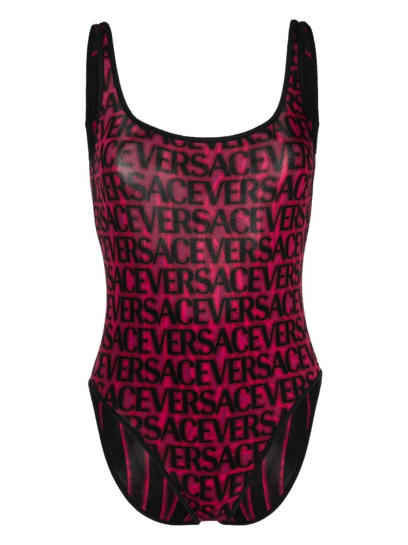 Pink Logo Print Reversible Swimsuit