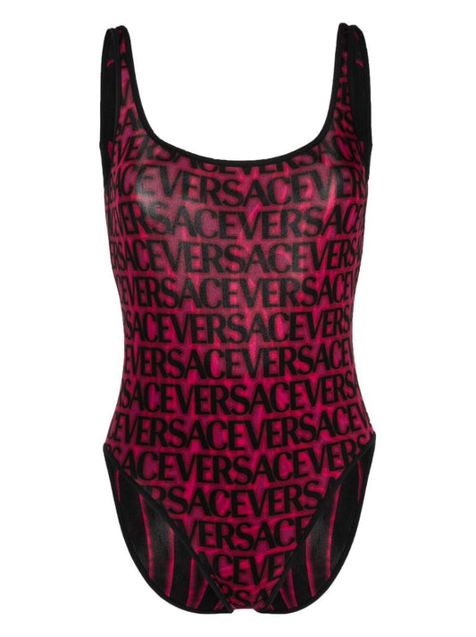 Pink Logo Print Reversible Swimsuit