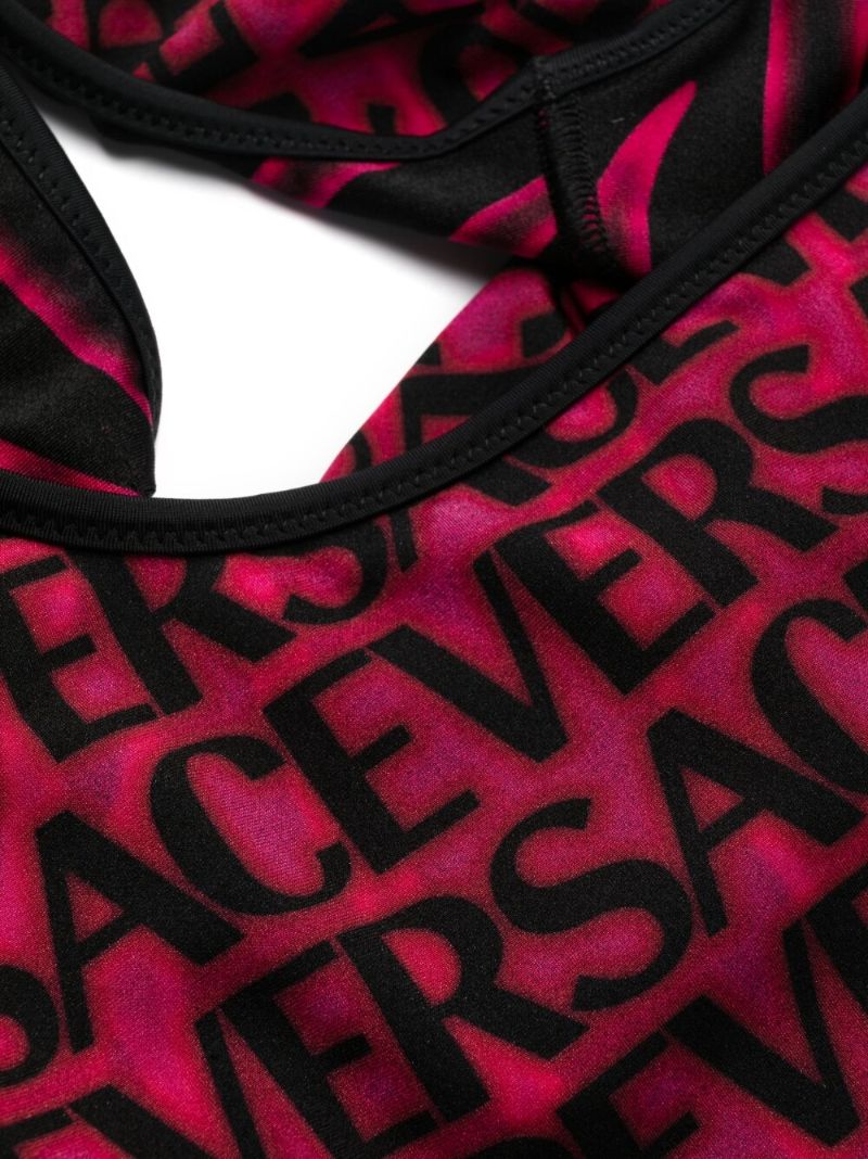 Pink Logo Print Reversible Swimsuit