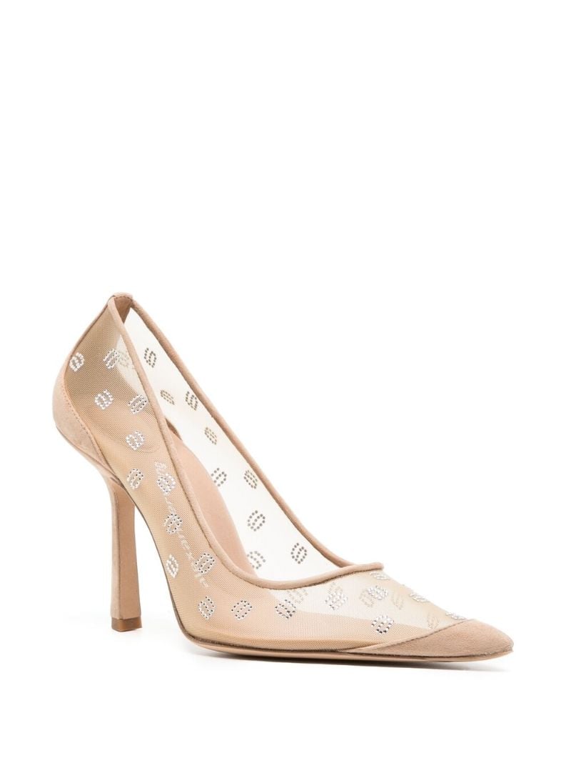 Neutral Delphine 105 Crystal-embellished Mesh Pumps