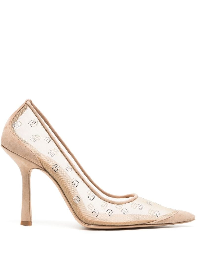 Neutral Delphine 105 Crystal-embellished Mesh Pumps