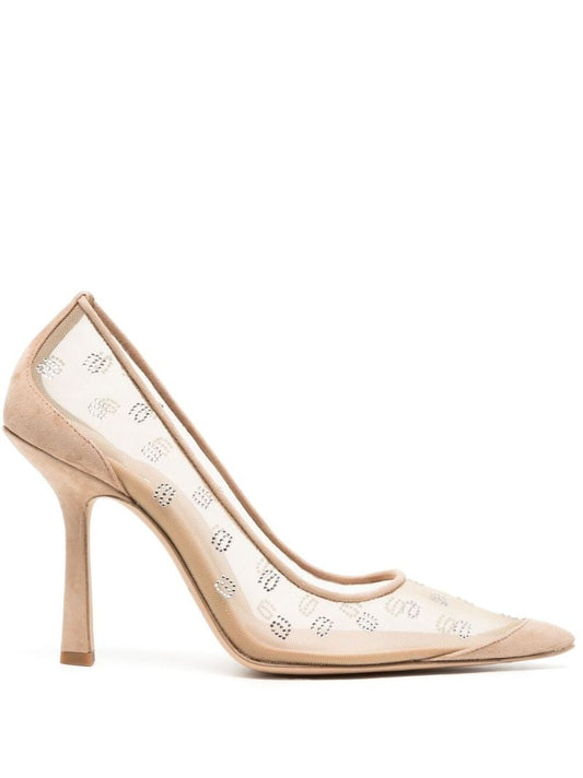 Neutral Delphine 105 Crystal-embellished Mesh Pumps