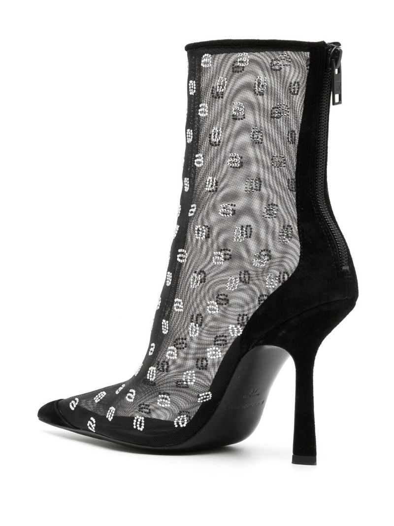 Black Logo Embroidered Mesh Ankle Boots