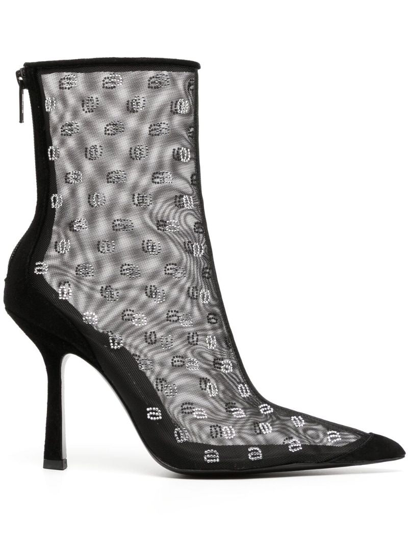 Black Logo Embroidered Mesh Ankle Boots