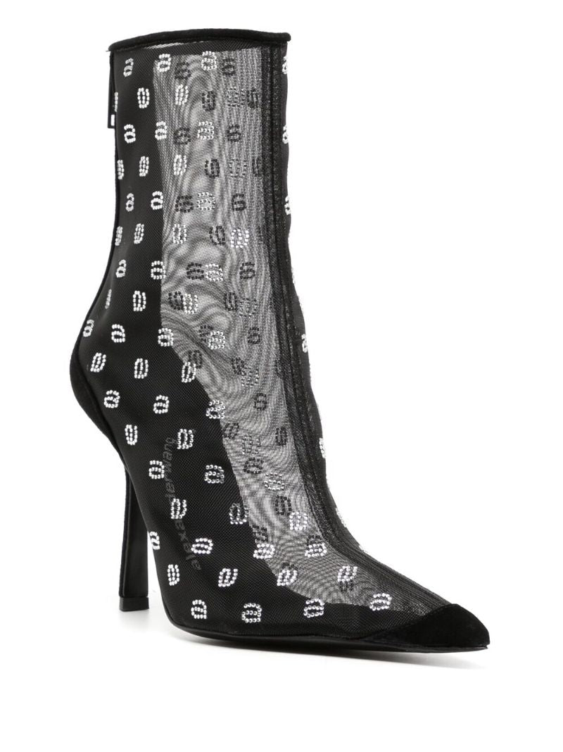 Black Logo Embroidered Mesh Ankle Boots