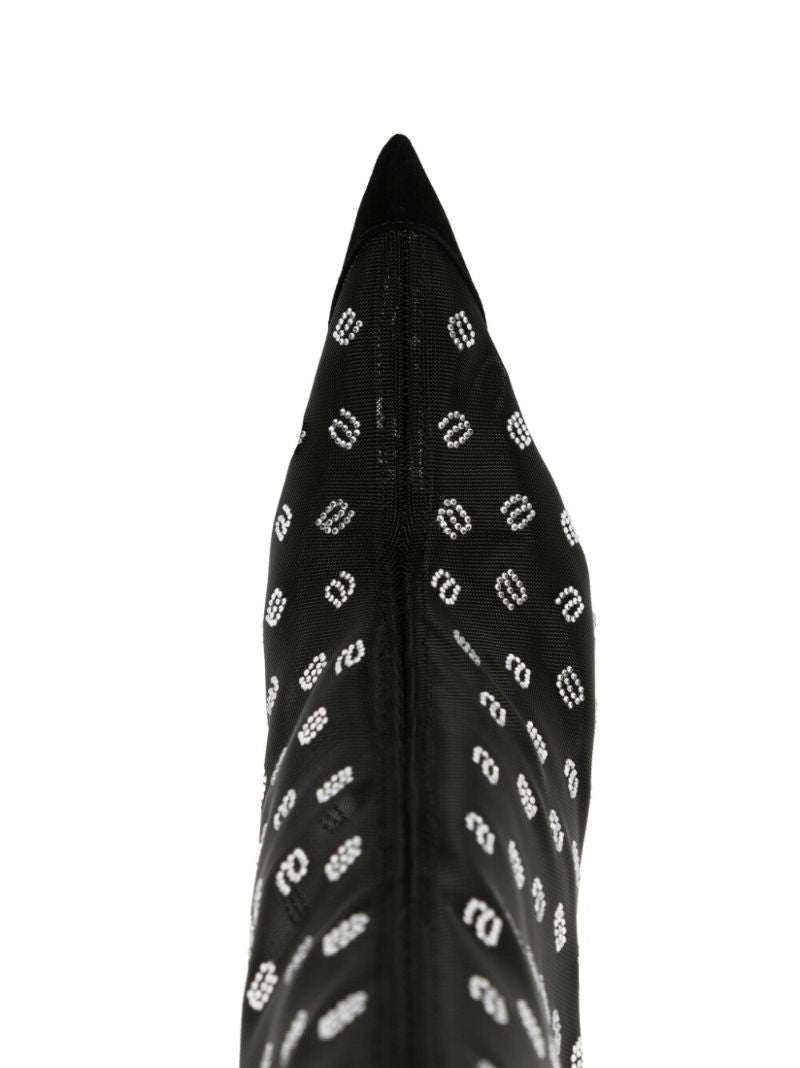 Black Logo Embroidered Mesh Ankle Boots