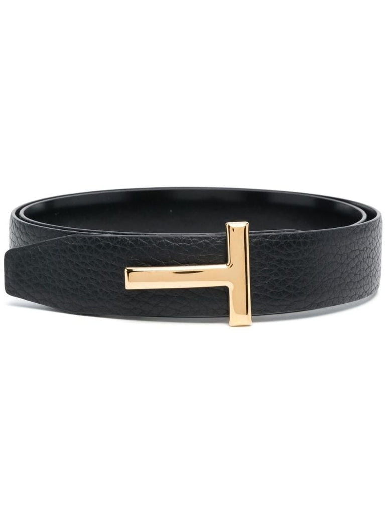 Black Logo Buckle Leather Belt