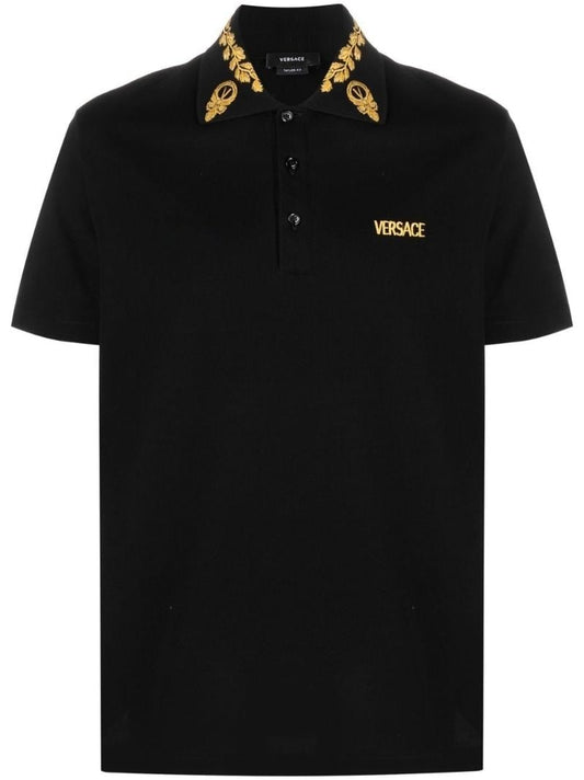 Black Logo Embroidered Polo Shirt