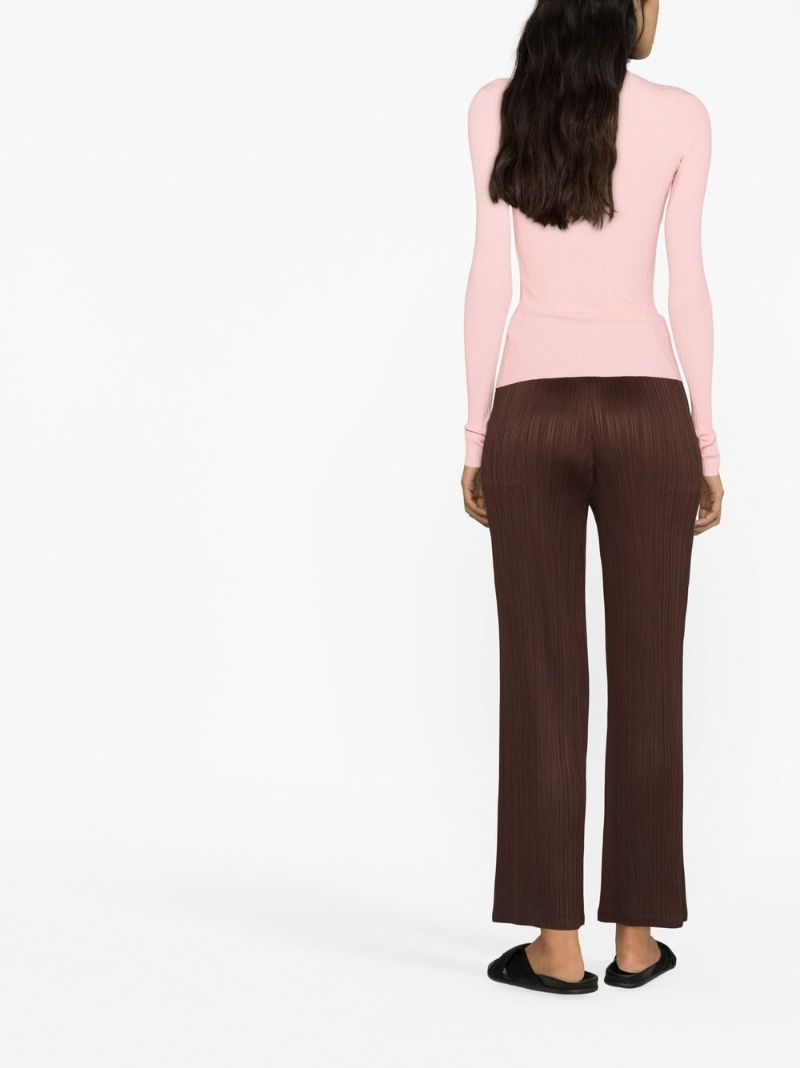 Brown Pleated Straight-leg Trousers