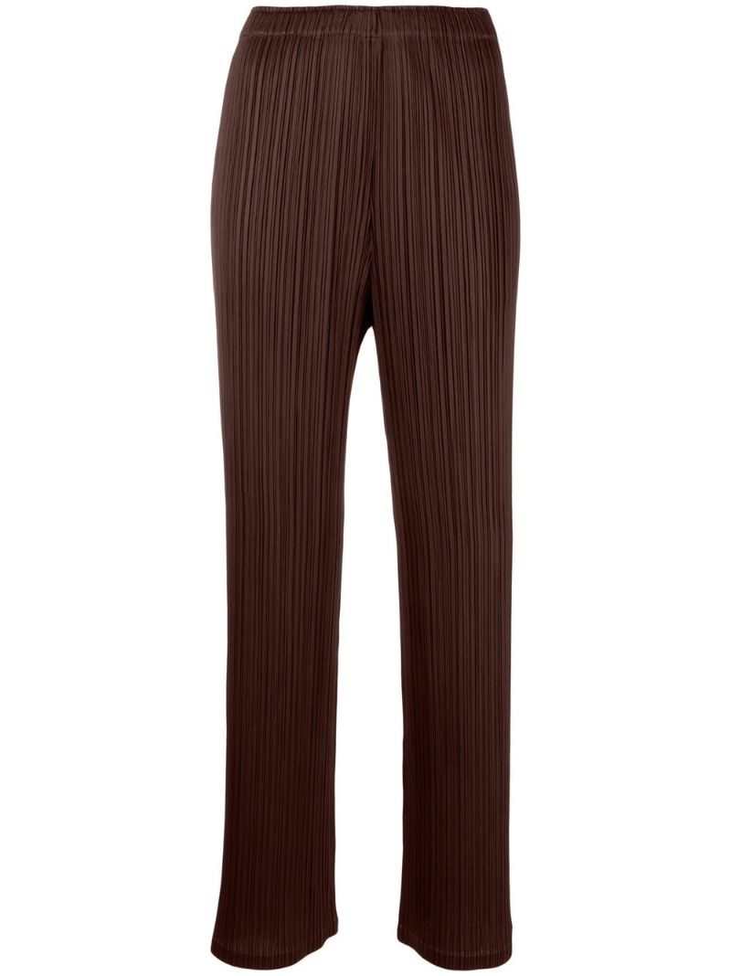 Brown Pleated Straight-leg Trousers