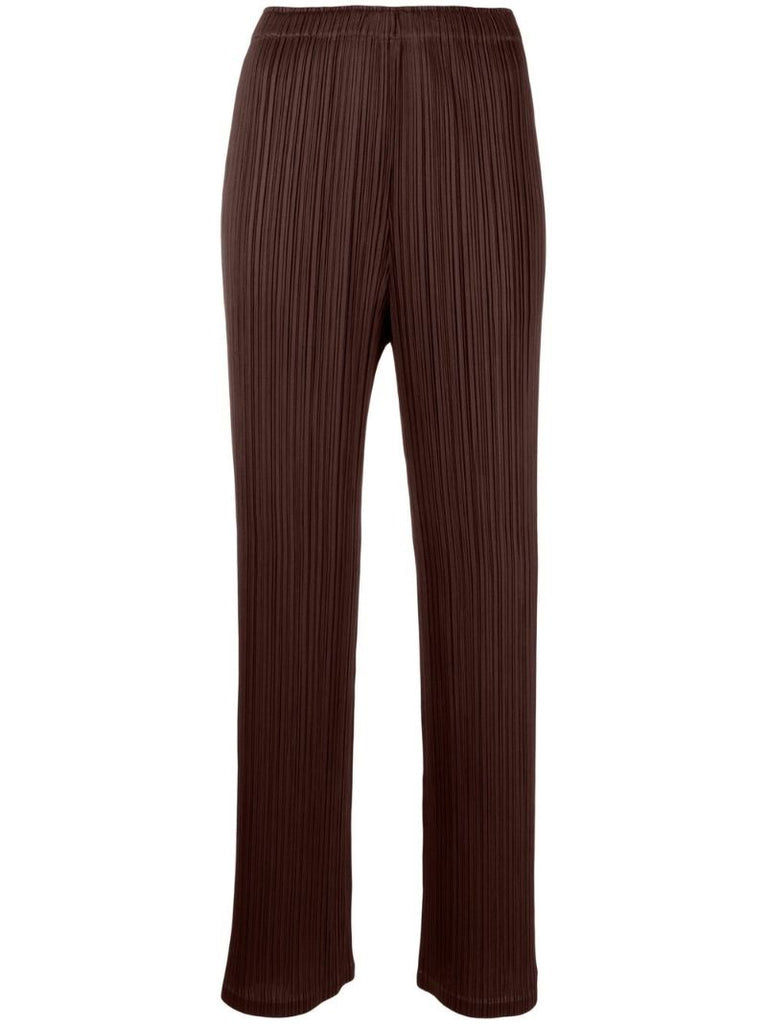 Brown Pleated Straight-leg Trousers
