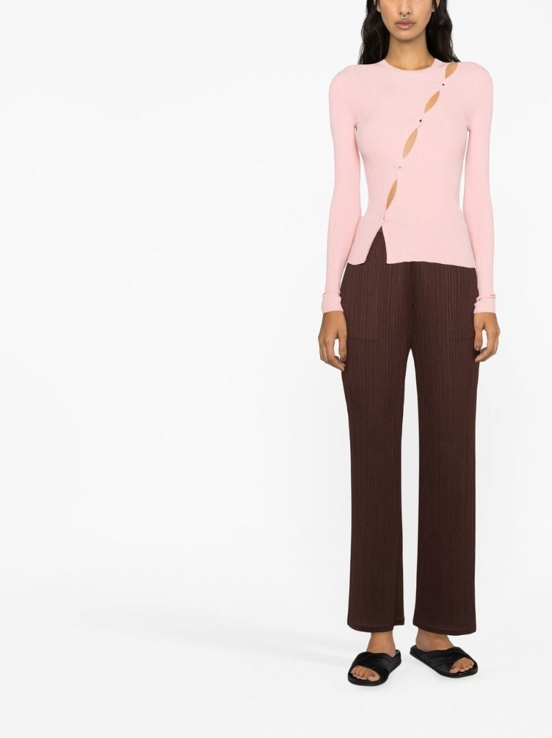 Brown Pleated Straight-leg Trousers