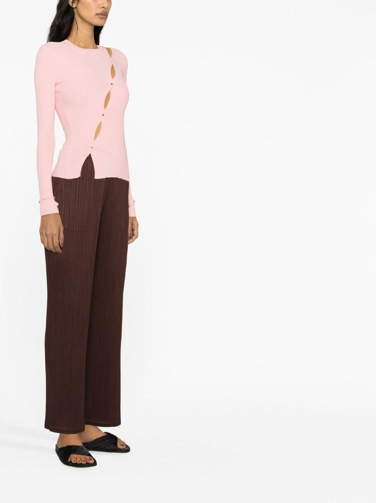 Brown Pleated Straight-leg Trousers