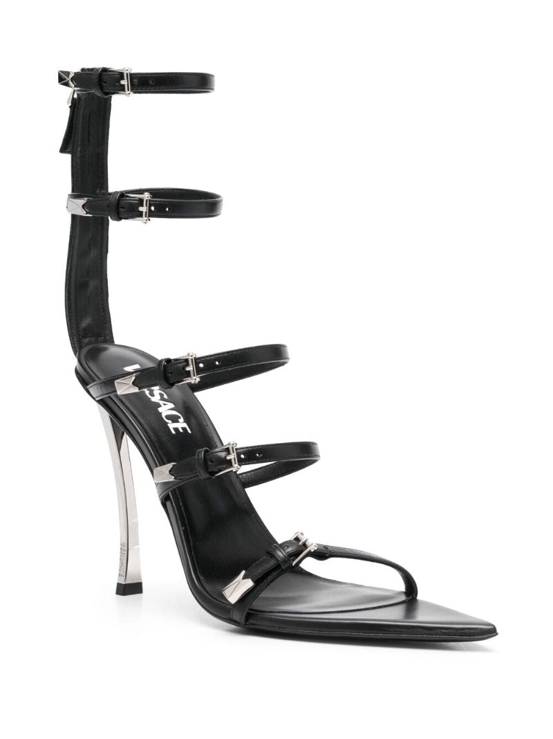 Black Pin-point 120 Leather Sandals