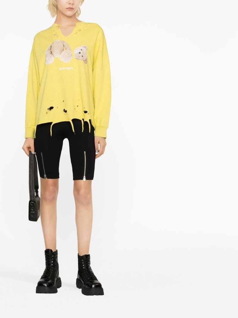 Yellow Teddy Print Distressed Sweatshirt