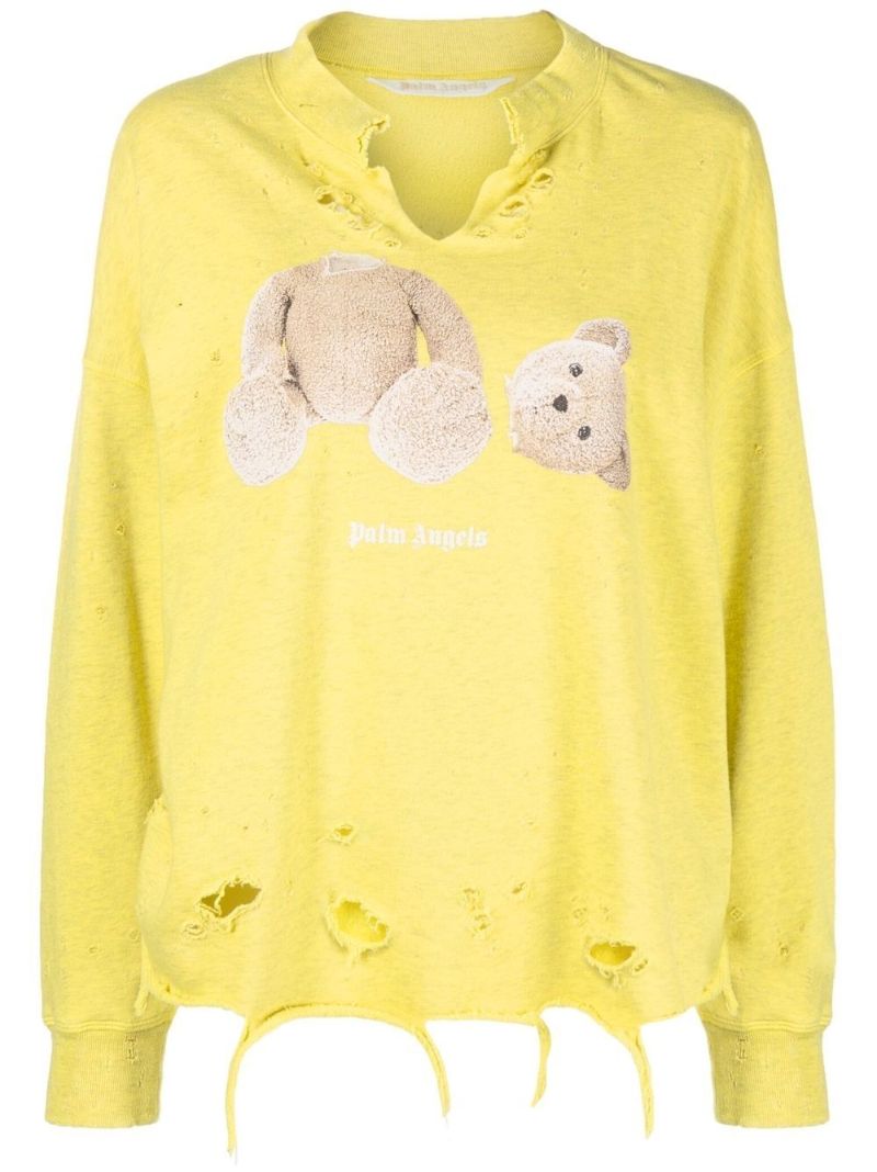 Yellow Teddy Print Distressed Sweatshirt