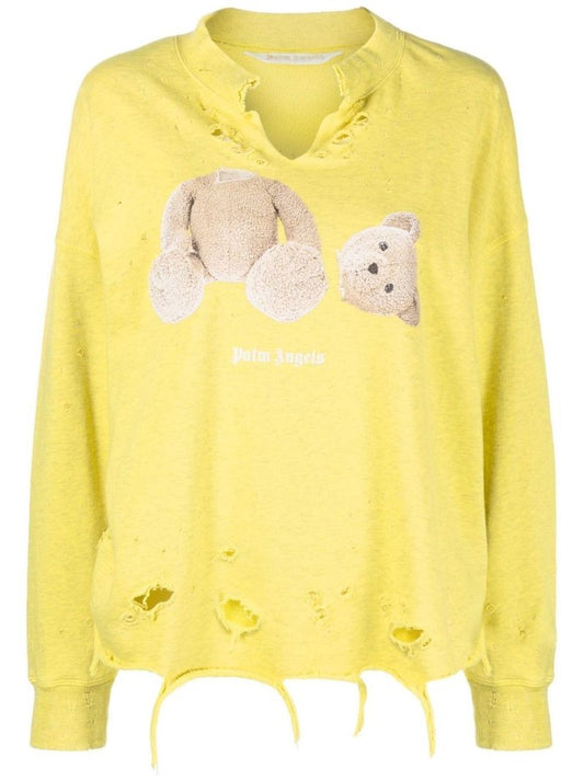 Yellow Teddy Print Distressed Sweatshirt