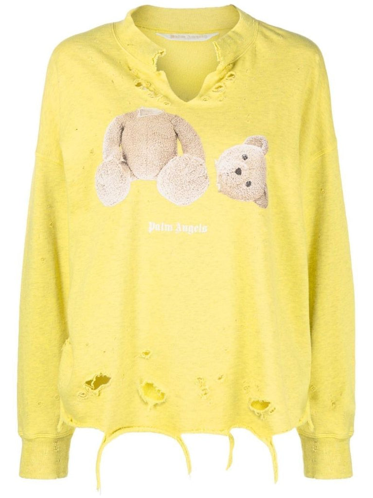 Yellow Teddy Print Distressed Sweatshirt