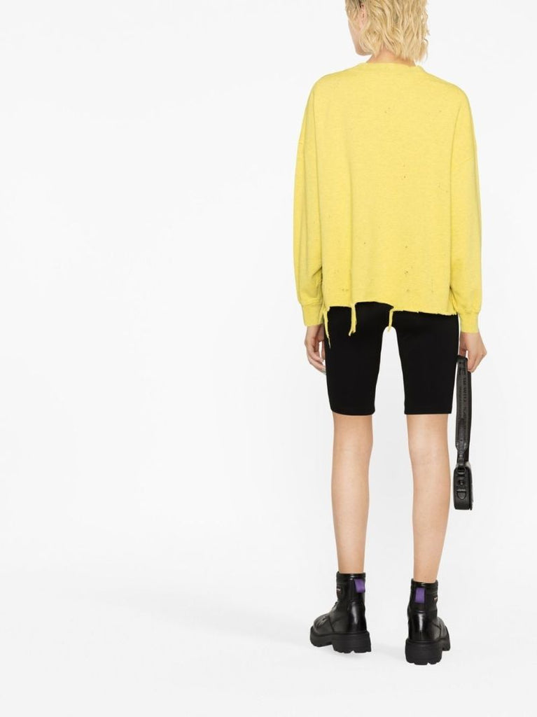 Yellow Teddy Print Distressed Sweatshirt