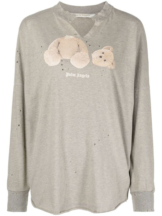 Grey Teddy Bear Print Sweatshirt
