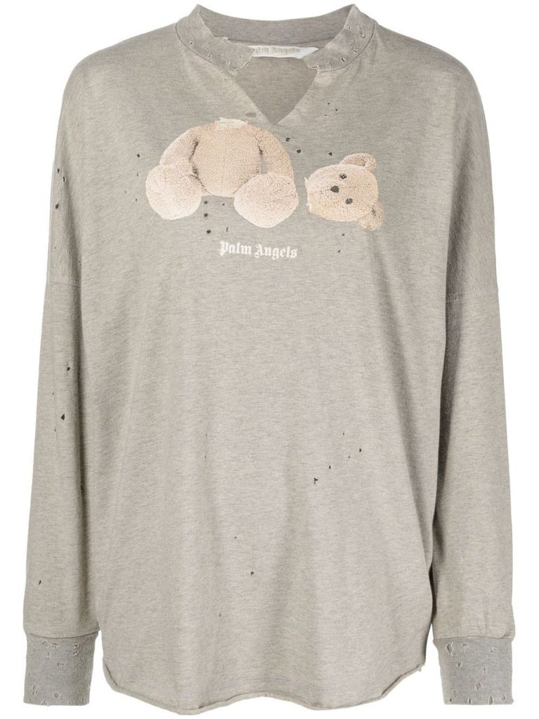 Grey Teddy Bear Print Sweatshirt