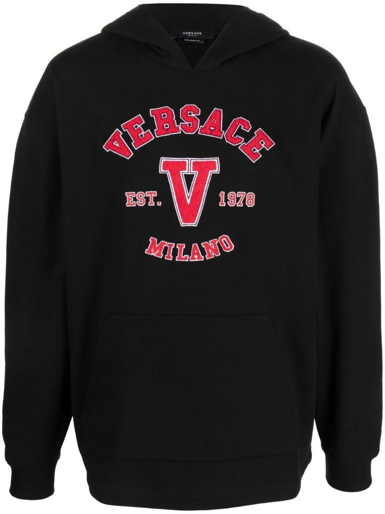 Black Logo Print Cotton Hoodie