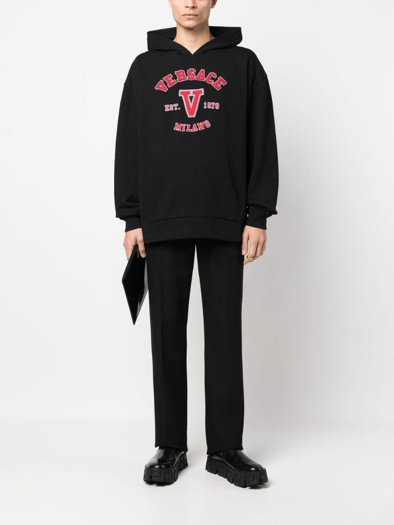 Black Logo Print Cotton Hoodie