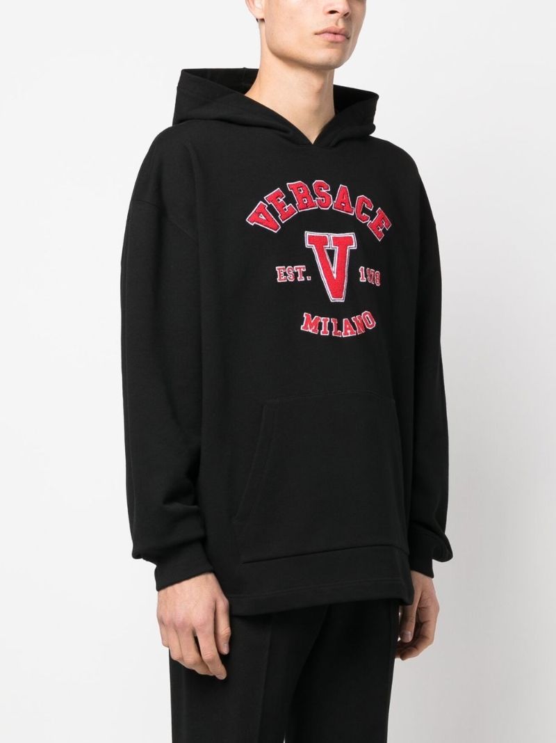 Black Logo Print Cotton Hoodie