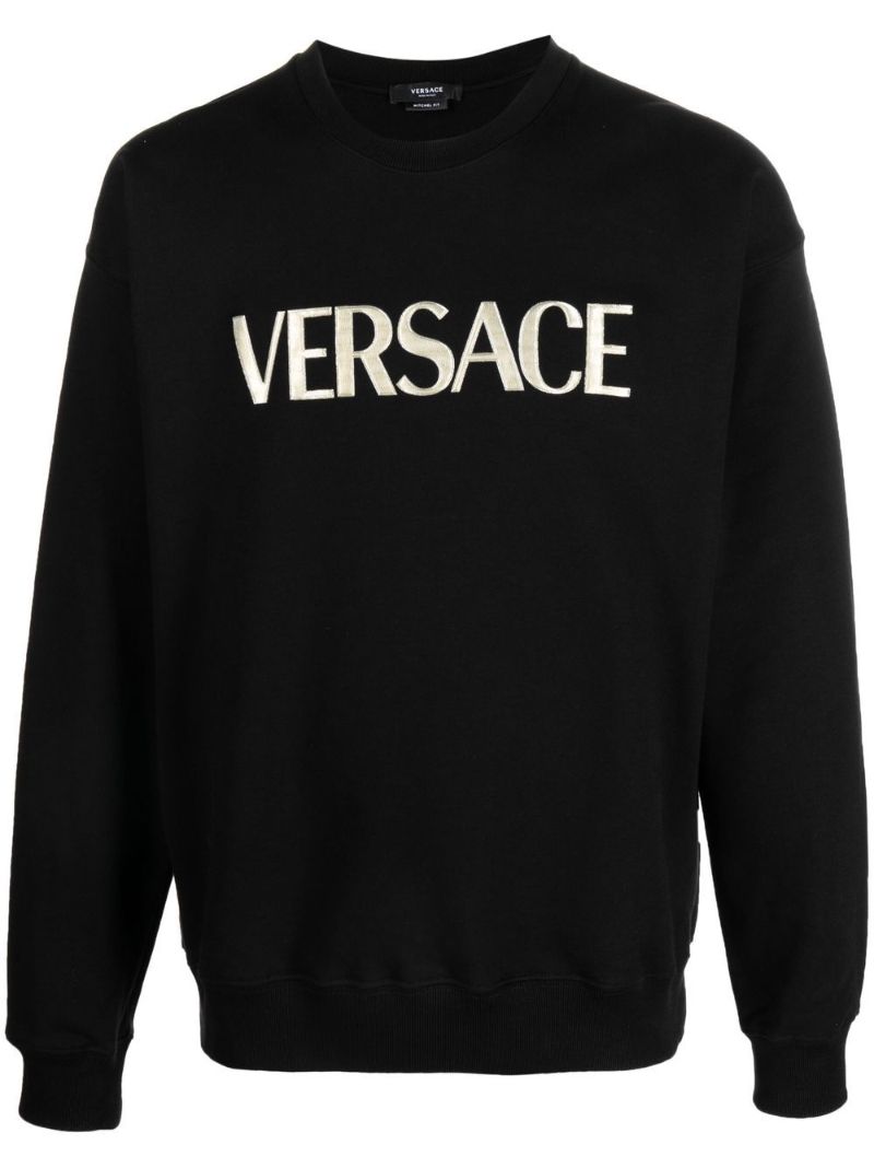 Black Logo Embroidered Cotton Sweater