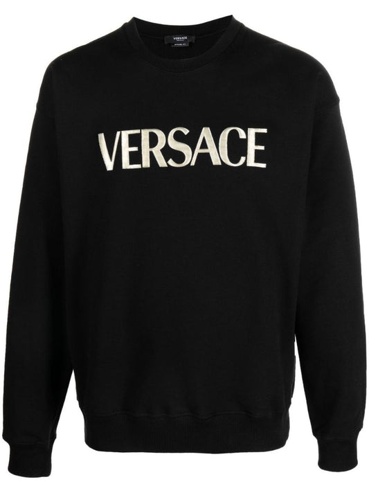 Black Logo Embroidered Cotton Sweater