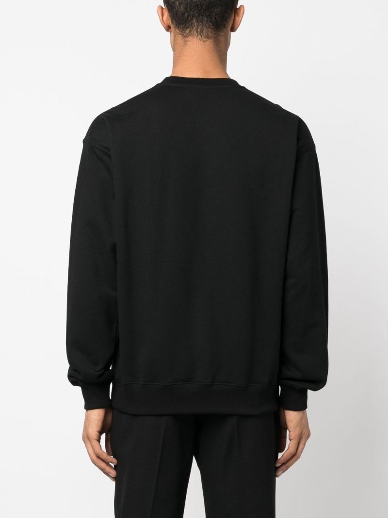 Black Logo Embroidered Cotton Sweater