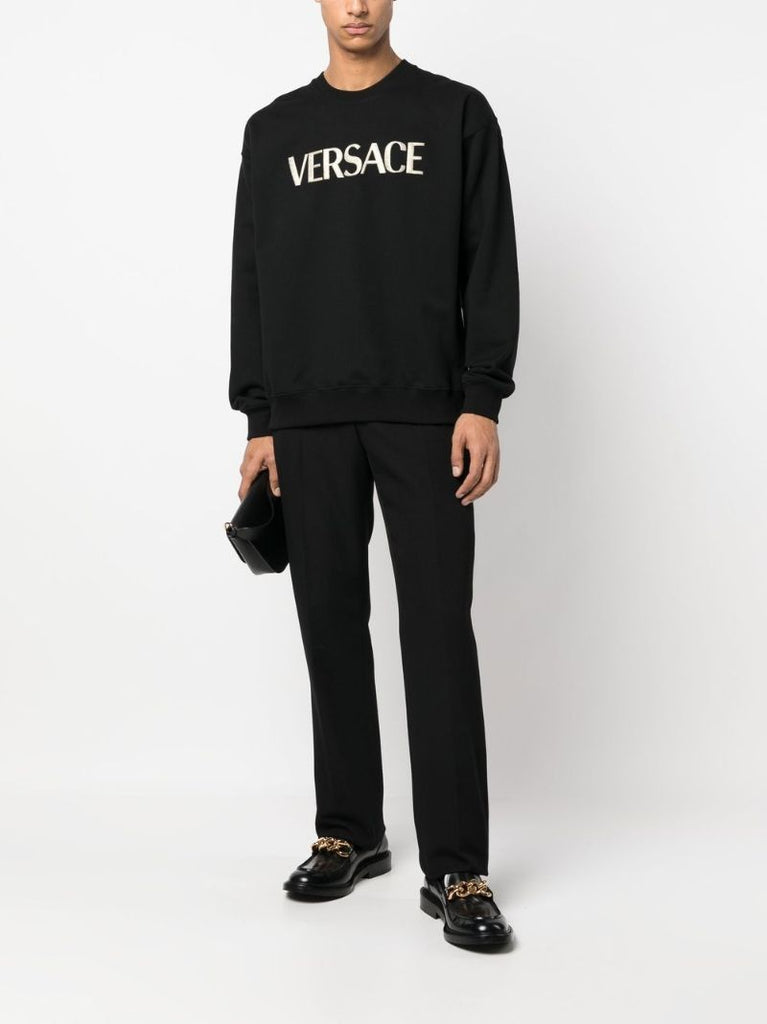 Black Logo Embroidered Cotton Sweater