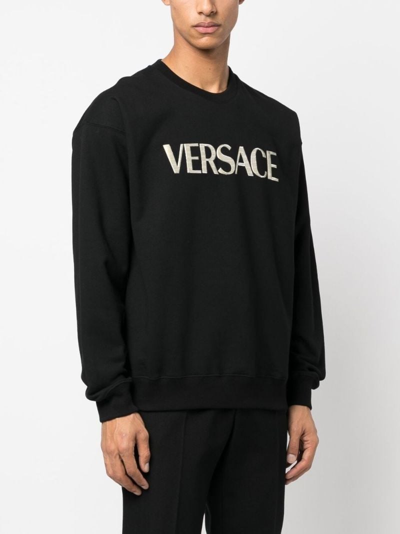 Black Logo Embroidered Cotton Sweater