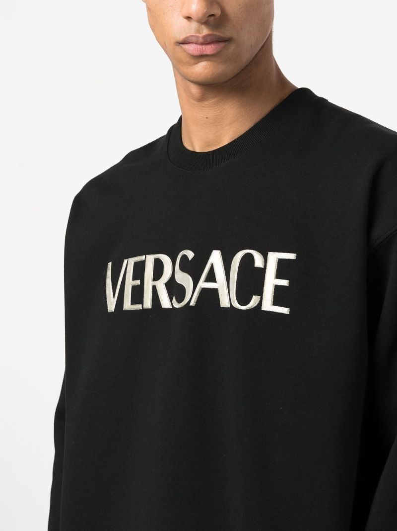 Black Logo Embroidered Cotton Sweater