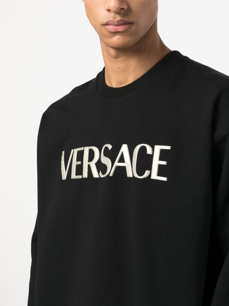 Black Logo Embroidered Cotton Sweater