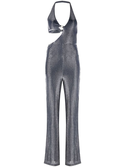 Silver Cut-out Halterneck Jumpsuit