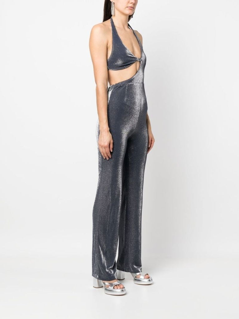 Silver Cut-out Halterneck Jumpsuit