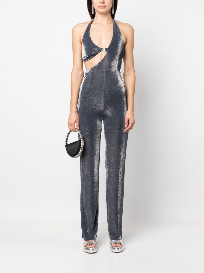 Silver Cut-out Halterneck Jumpsuit