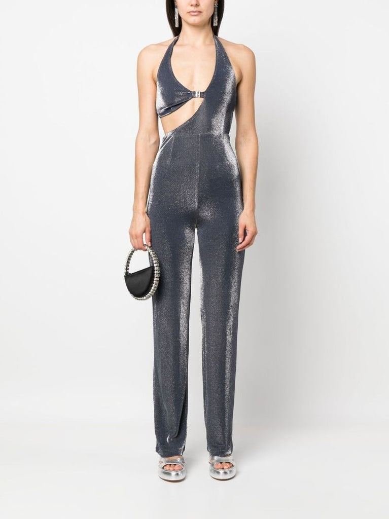 Silver Cut-out Halterneck Jumpsuit