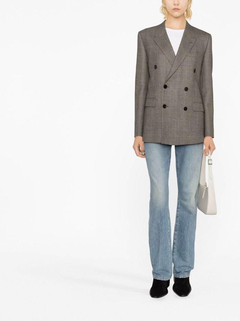 Brown Checked Double-breasted Blazer