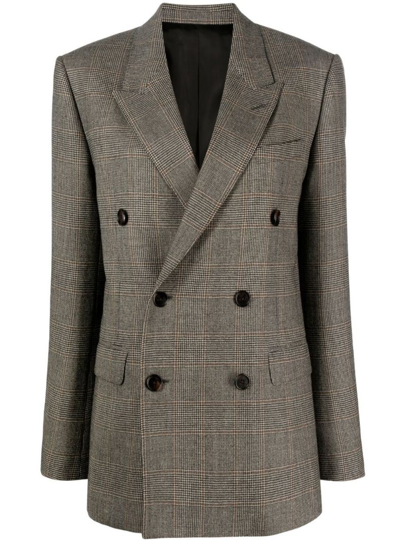 Brown Checked Double-breasted Blazer