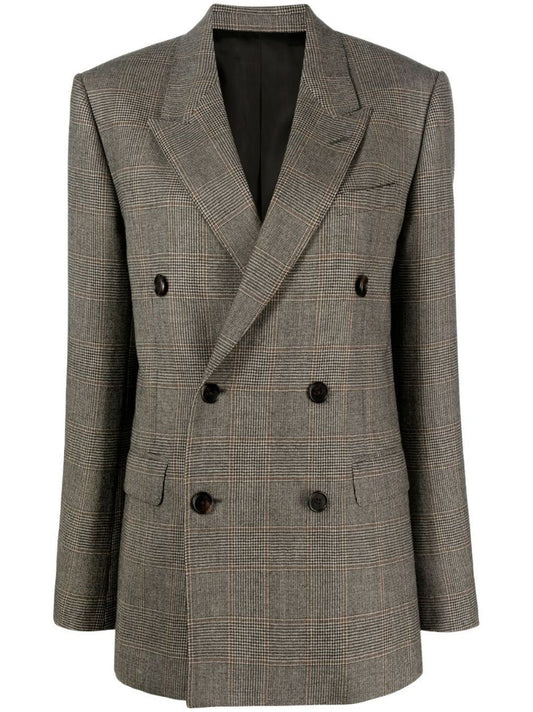 Brown Checked Double-breasted Blazer