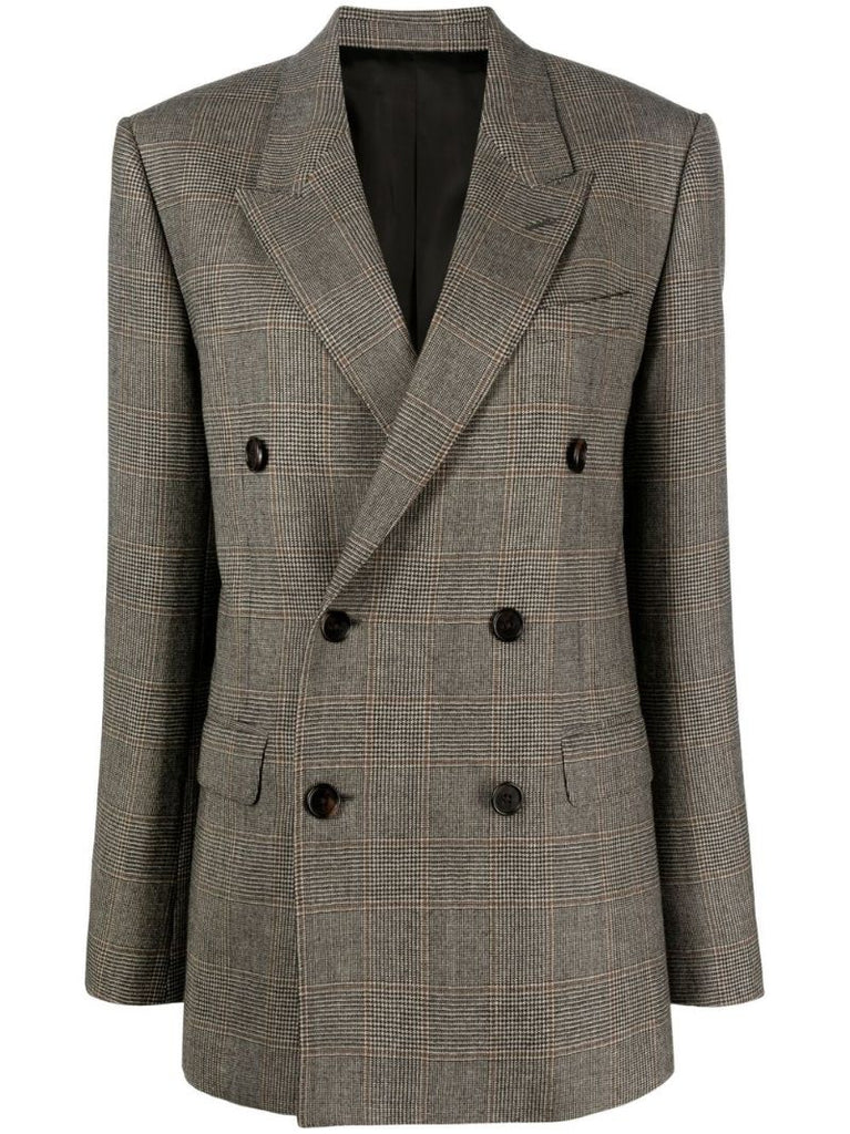 Brown Checked Double-breasted Blazer
