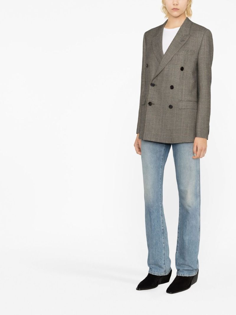 Brown Checked Double-breasted Blazer