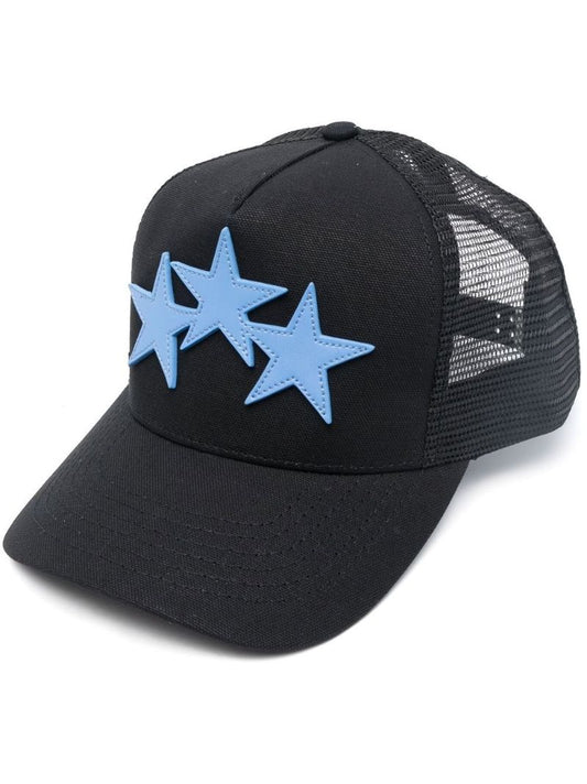 Black Three Star Cotton Trucker Hat