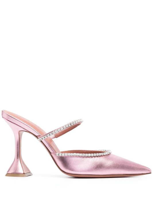 Pink Gilda 95 Pointed-toe Metallic Mules