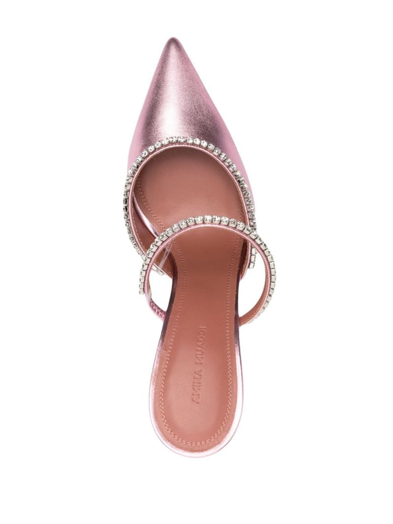 Pink Gilda 95 Pointed-toe Metallic Mules